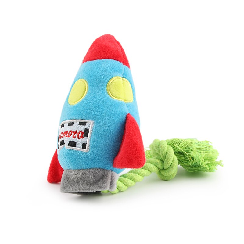 Colorful Rockets Dog Toy Cartoon BB Plush Pet Toys Rocket Chew Dogs Rope Squeak Toys
