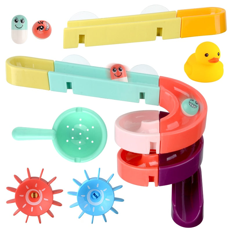 DIY Baby Bath Toys Wall Suction Cup Marble Race Run Track Bathroom Bathtub Kids Play Water Games Toy Set for Children