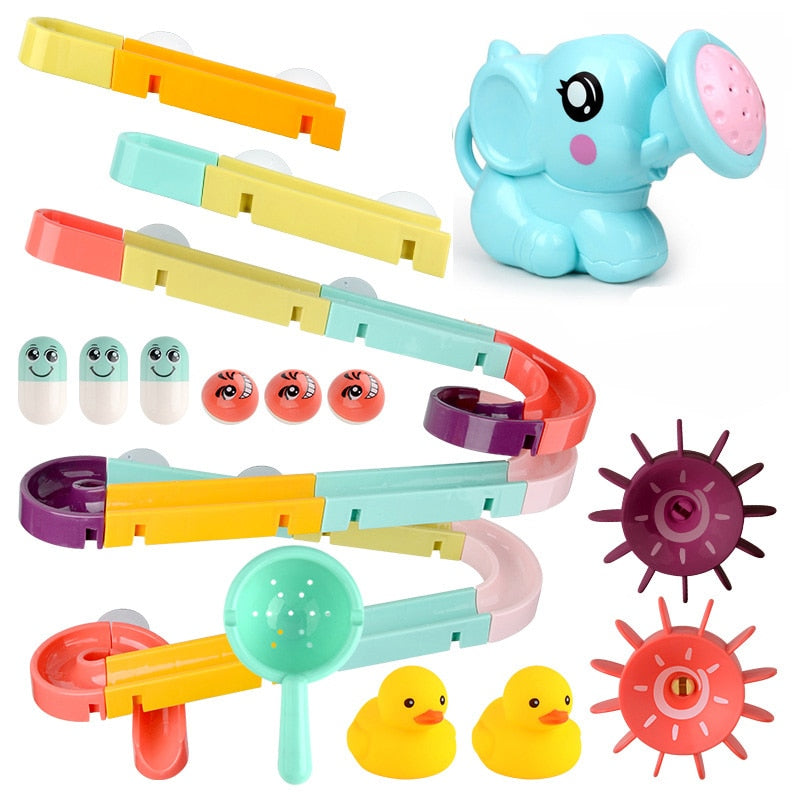 DIY Baby Bath Toys Wall Suction Cup Marble Race Run Track Bathroom Bathtub Kids Play Water Games Toy Set for Children