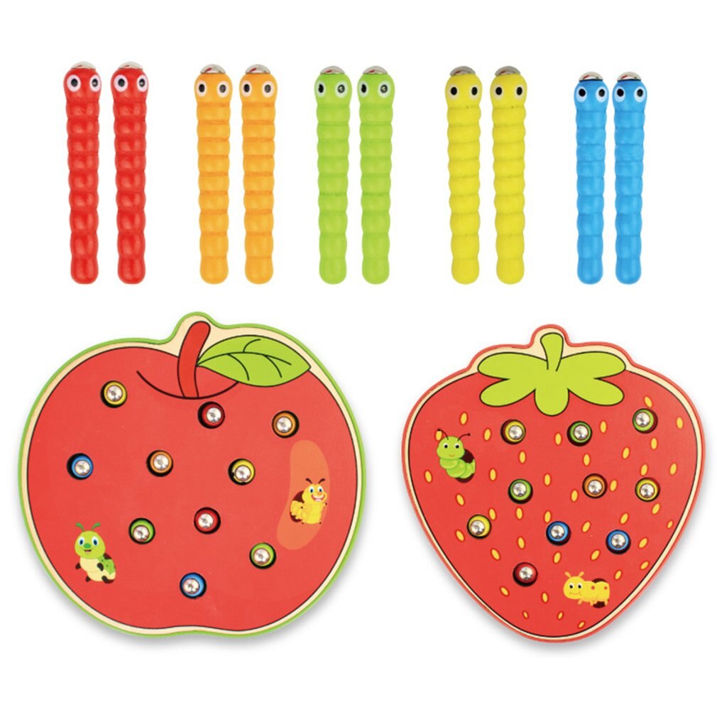 Magnetic Worm Catching Toy – Montessori Wooden Educational Game
