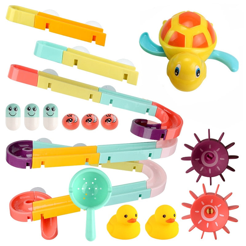 DIY Baby Bath Toys Wall Suction Cup Marble Race Run Track Bathroom Bathtub Kids Play Water Games Toy Set for Children