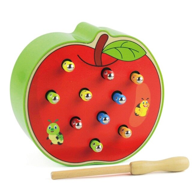Magnetic Worm Catching Toy – Montessori Wooden Educational Game
