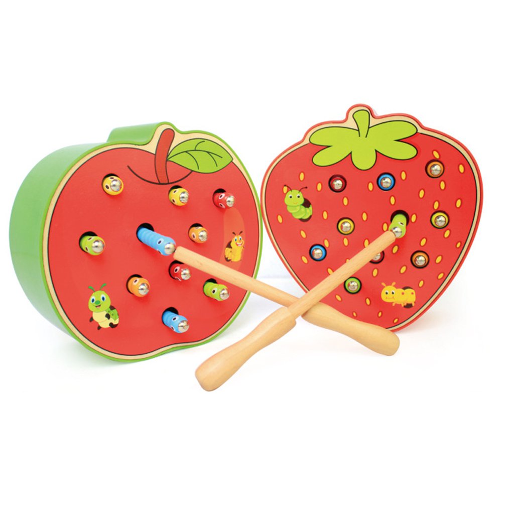 Magnetic Worm Catching Toy – Montessori Wooden Educational Game
