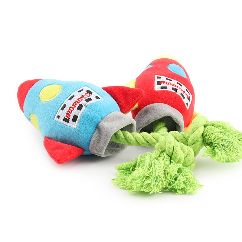 Rocket Plush Dog Toy – Squeaky Rope Chew Toy for Pets