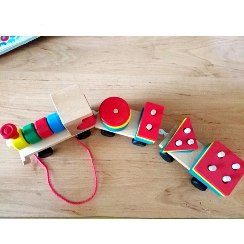Montessori Wooden Train Set – Geometric Shapes Educational Toy