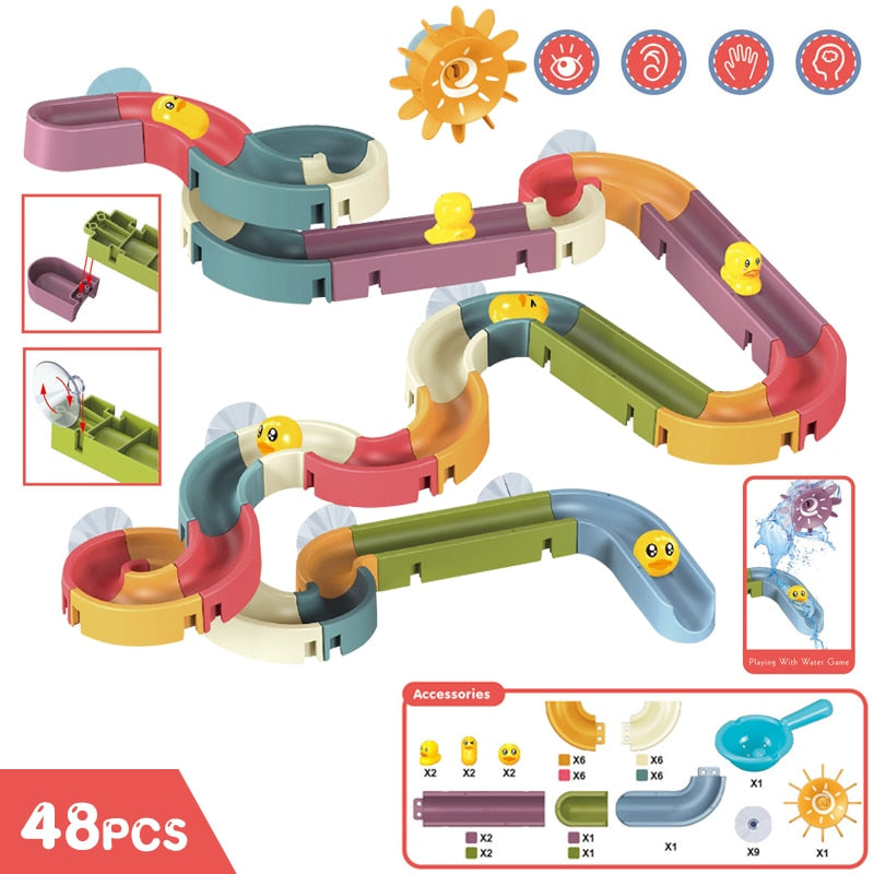 Bath Toys Baby Bathroom Duck DIY Track Bathtub Kids Play Water Games Tool Bathing Shower Wall Suction Set Bath Toy for Children