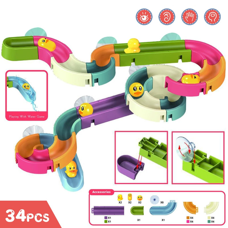 Bath Toys Baby Bathroom Duck DIY Track Bathtub Kids Play Water Games Tool Bathing Shower Wall Suction Set Bath Toy for Children