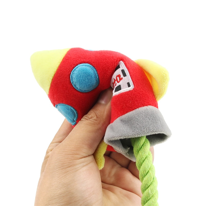 Colorful Rockets Dog Toy Cartoon BB Plush Pet Toys Rocket Chew Dogs Rope Squeak Toys