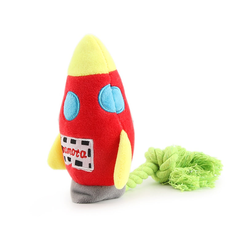 Colorful Rockets Dog Toy Cartoon BB Plush Pet Toys Rocket Chew Dogs Rope Squeak Toys